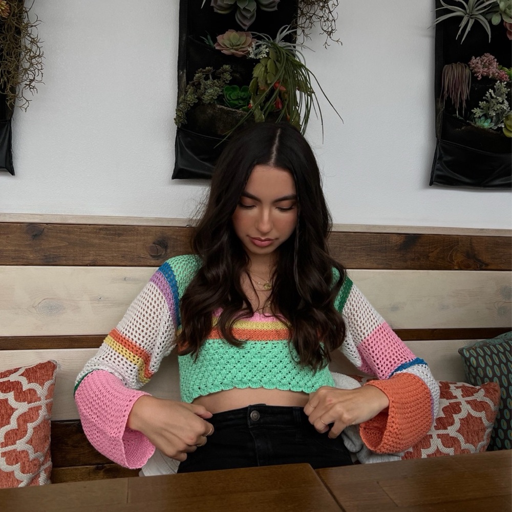 Colorful Knit Cropped Sweater